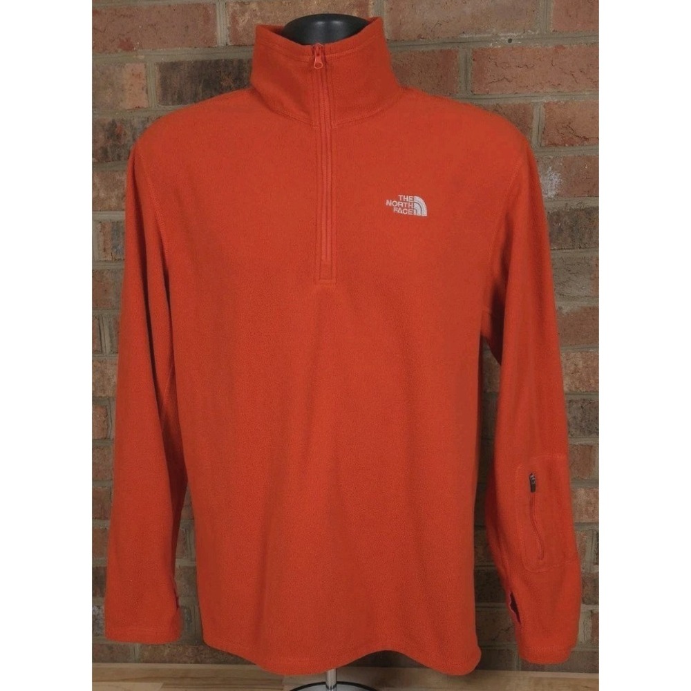 The North Face Mens Medium CLS1 Orange Brushed Fleece 1/4 Zip Pullover